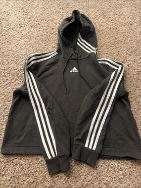 adidas Black Crewneck Hoodie with White Three-Stripes